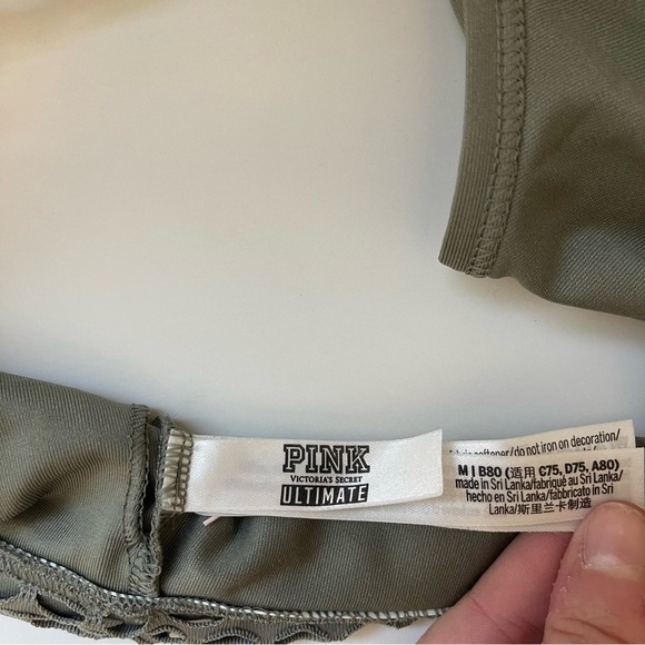 PINK Victoria’s Secret Ultimate Olive Green Mesh Racerback Sports Bra Medium - Picture 7 of 9